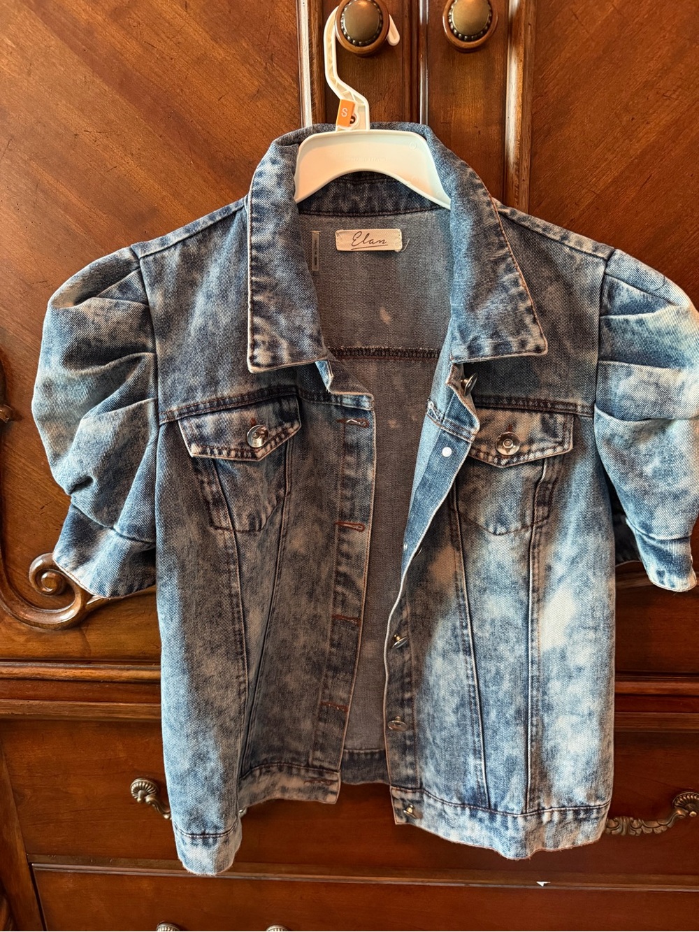 Elan  Acid-Wash Denim Puff Sleeve Jacket - Blue